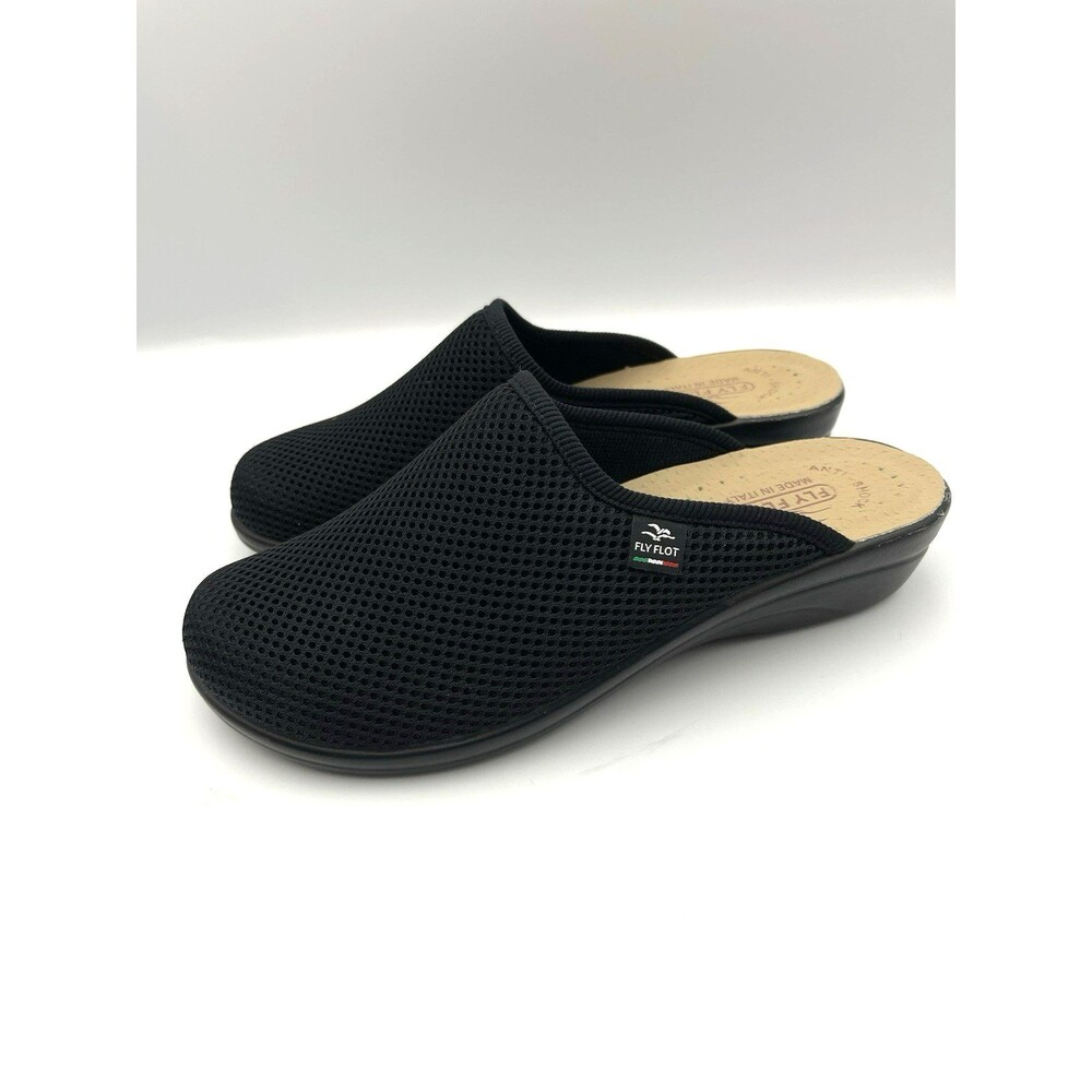 FlyFlot Lightweight Wedge Mule Clogs Womens 7.5 Slip On Black Mesh Shoes